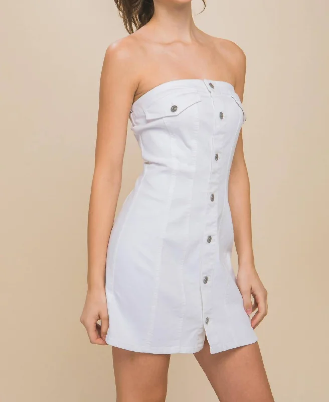 Extreme Clearance Deals Strapless Denim Dress In White