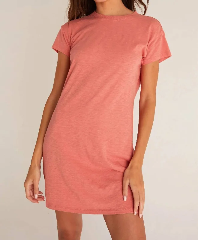 Women's Comfortable Lounge Outfit Modern Crew Slub Tee Dress In Canyon Rose