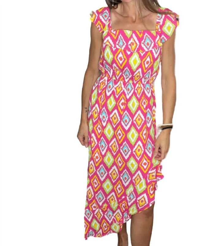 Elegant Clothing For Women Off Shoulder Dress In Pink Multi