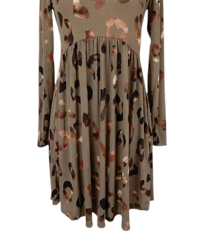 Women's Cozy Outfit For Lounging Leopard Babydoll Dress In Brown
