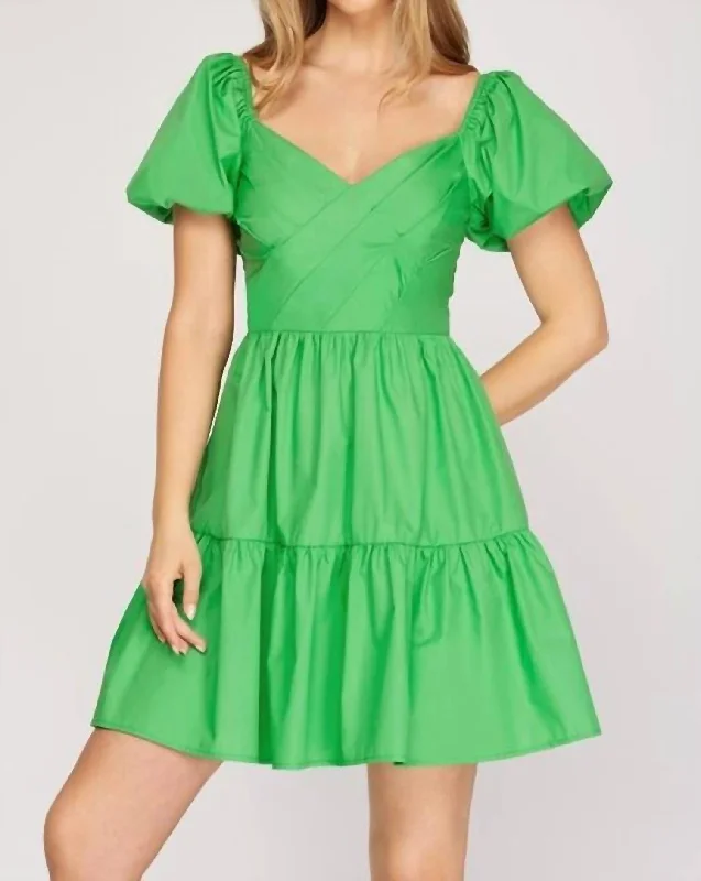 Earthy Tones V Neck Dress In Green