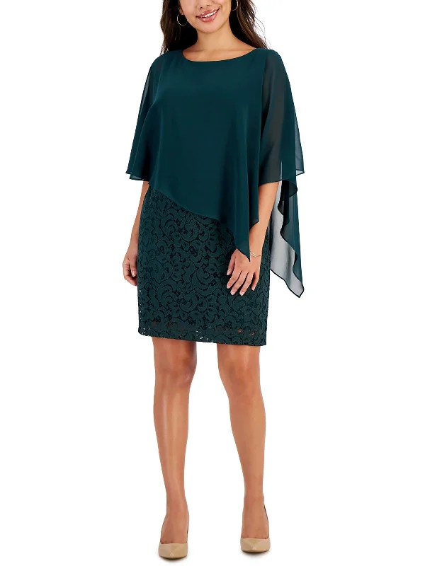 Trendy Fashion For Women Petites Womens Lace Cape Sheath Dress