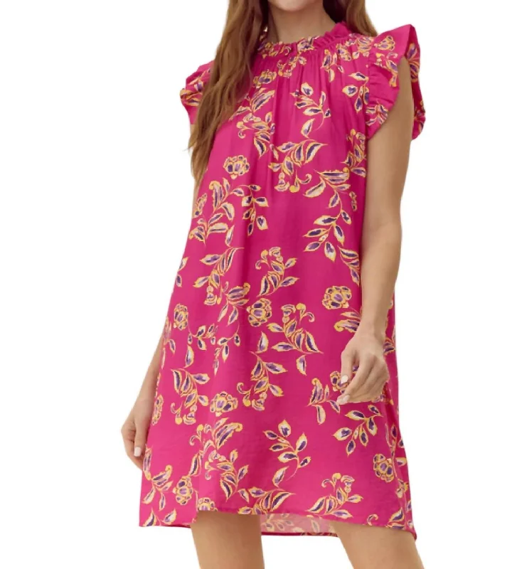 Online Boutique Clothing Flower Chiffon Dress In Hot Pink