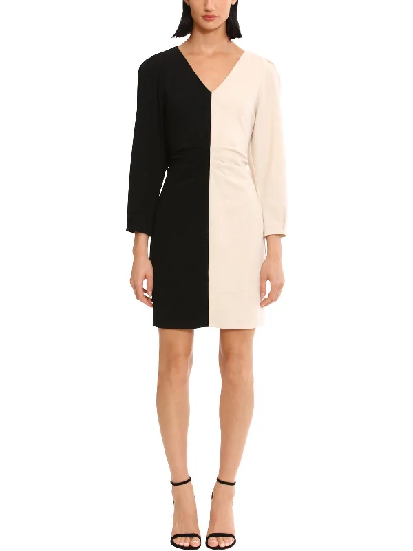 Women's Plus-Size Garments Womens Colorblock Gathered Sheath Dress