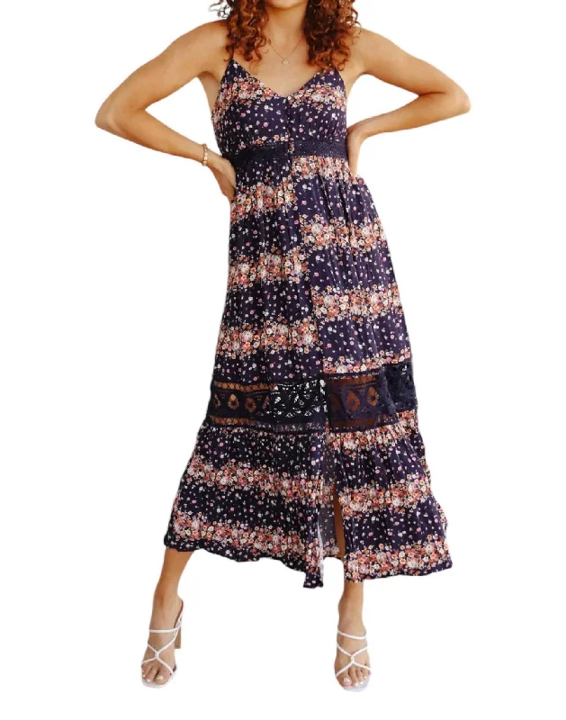 Early Bird Offer Stripes In Bloom Dress In Navy