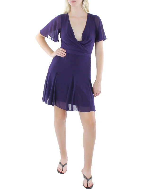 Fashion Forward Branford Womens Chiffon Flutter Sleeves Fit & Flare Dress