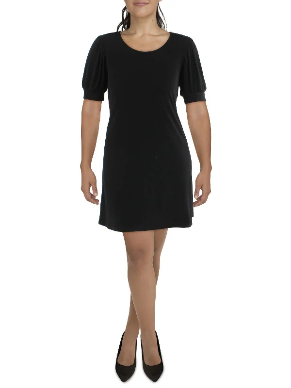 Fashion Forward Petites Womens Knit Puff Sleeves Sheath Dress