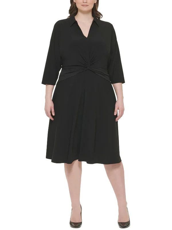 Women's Clothes For Outdoor Events Plus Womens Knee-Length Front Twist Fit & Flare Dress