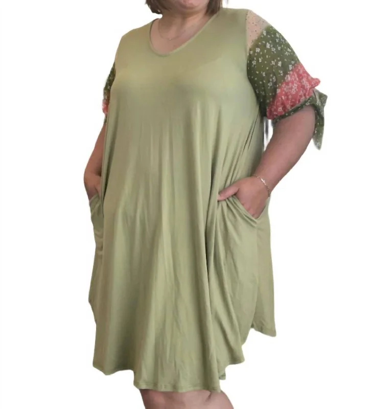 Rocker Chic Fashion Tunic Dress In Green Flows