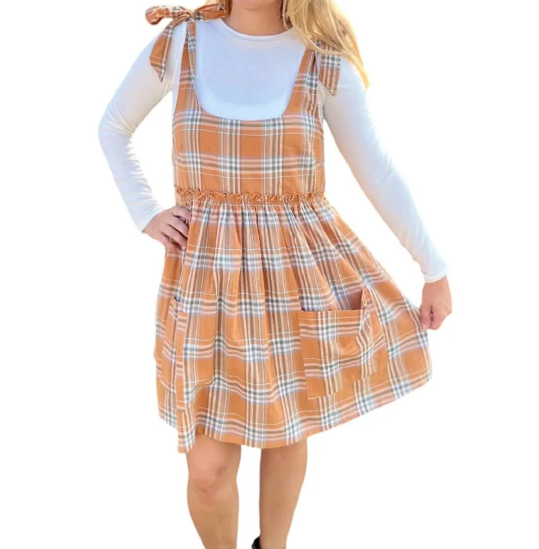 Affordable Luxury Women's Garments Soft Cotton Lined Baby Doll Shoulder Tied Dress In Rust Combo