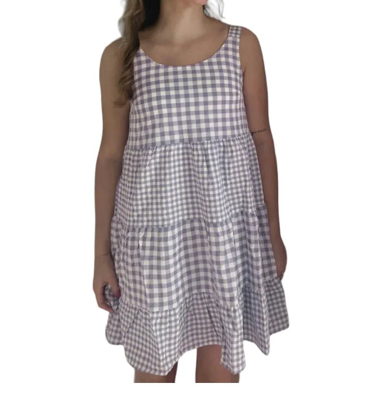 Sophisticated Women's Fashion Gingham Dress In Lavender