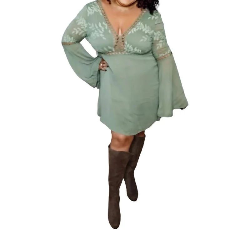 Women's Clothes For Work Meadow Dress Embroidery In Moss