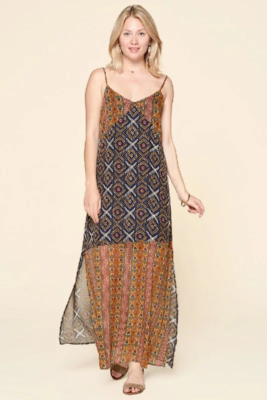 Current Trends Mixed Printed Chiffon Maxi Slip Dress