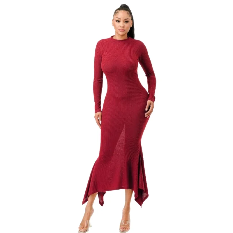 Women's Professional Outfit Soft Faux Wool Long Dress