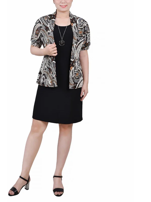 Trendy Women's Fashion Petites Womens Printed Above Knee Two Piece Dress