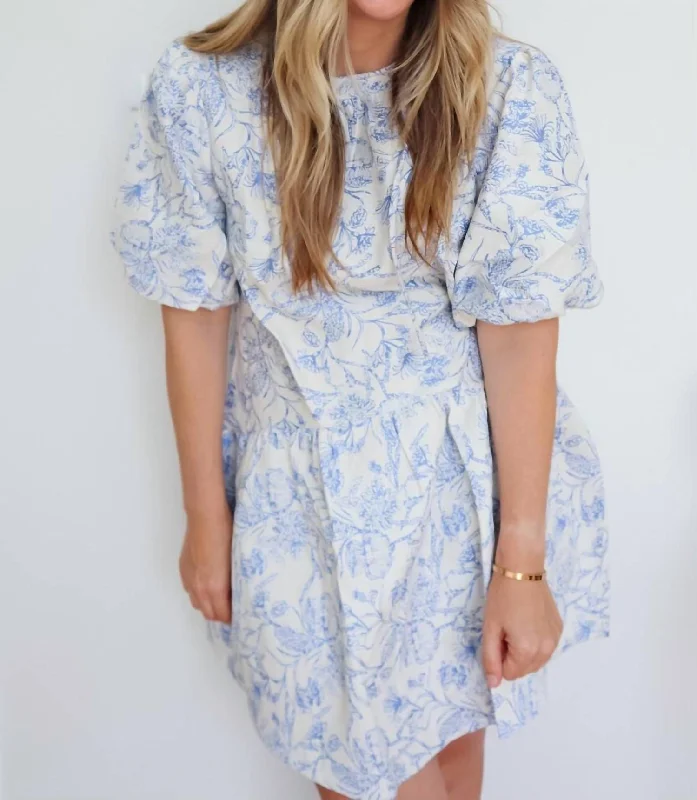 Casual Chic Clothing Hannah Ruffle Skirt Jacquard Dress In Blue