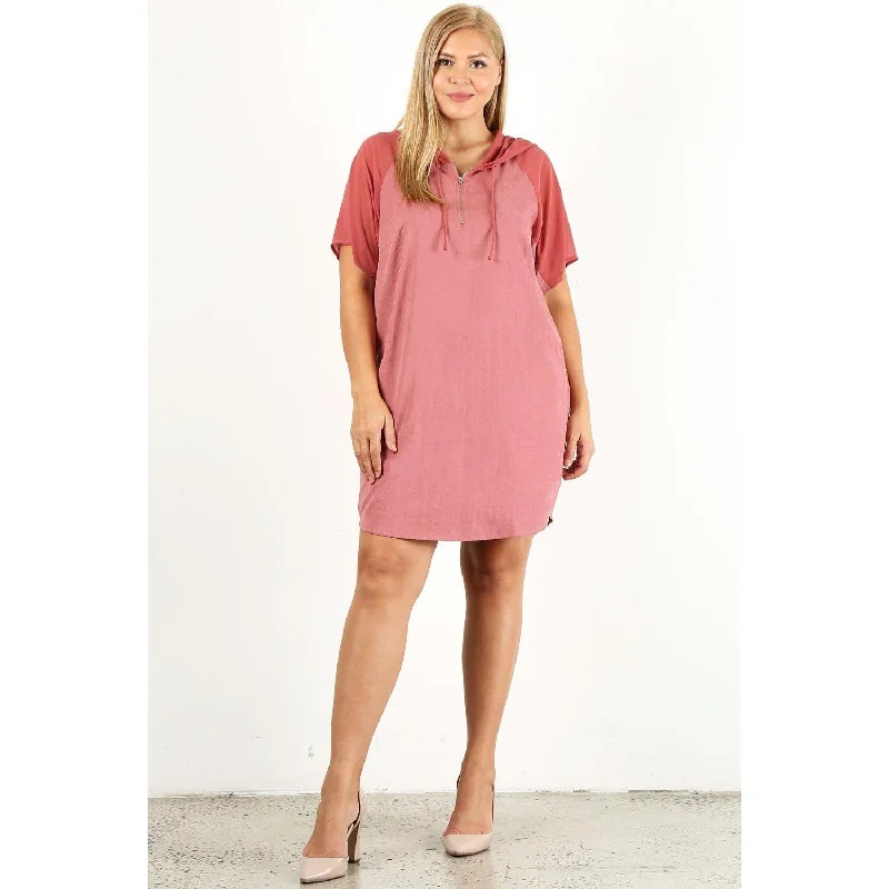 Comfortable Women's Clothes Plus Size Solid Dress With Zip-up Closure