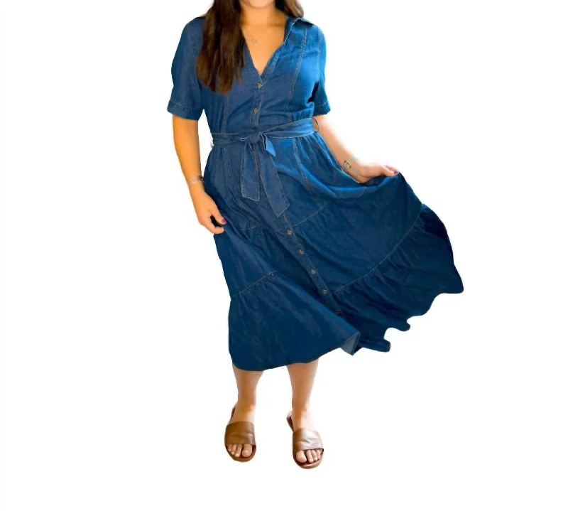 Chic Casual Style Denim Dress In Blue