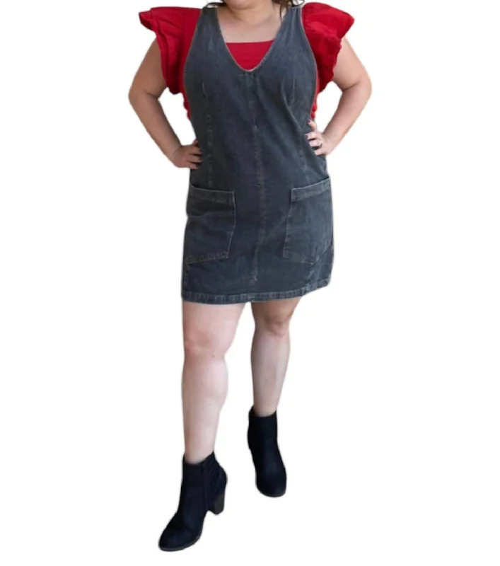 Boho Chic Fashion Wash Denim Dress In Dark Wash