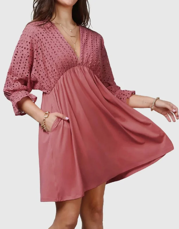 Women's Everyday Clothes Deep V-Neck Dress In Cranberry