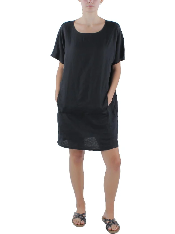Feminine Dresses for Women in Bold Prints Womens Organic Linen Short Wear To Work Dress
