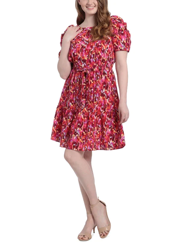 Women's Clothing Outfit Set Petites Womens Smocked Mini Fit & Flare Dress