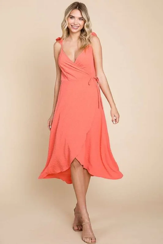 Women's Elegant Clothes Ruffle Detail Surplice Wrap Slip Dress