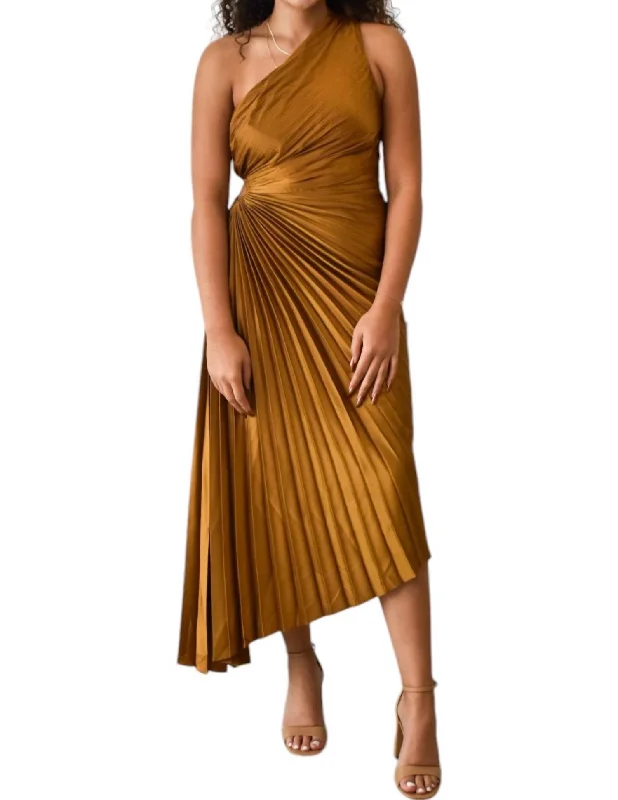 Comfortable Women's Clothing Golden Hour Pleated Dress In Ochre