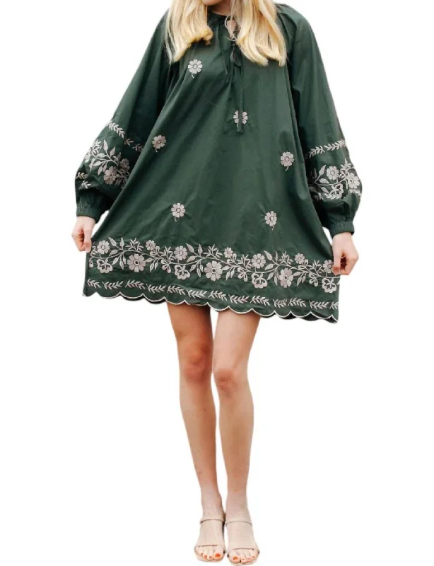 Chic Women's Outfit Ideas Embroidered Dress In Green