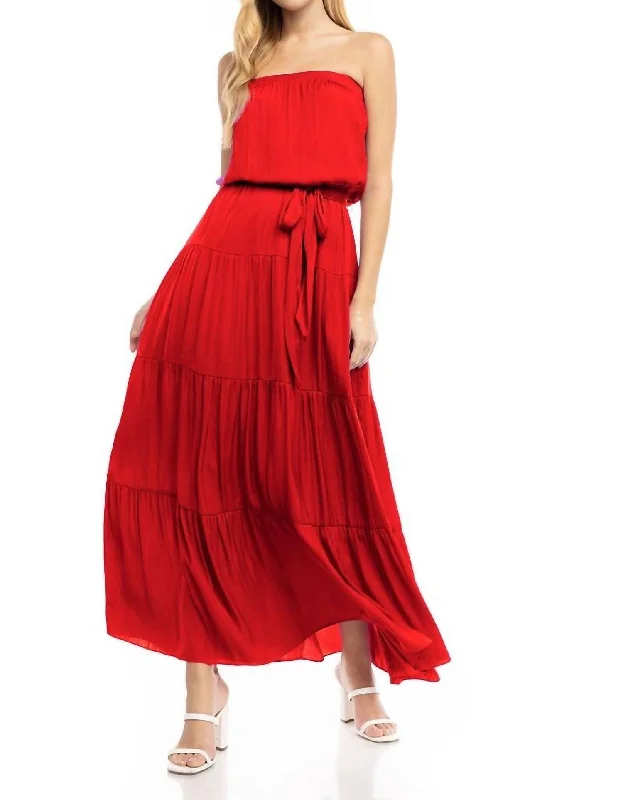 Timeless Women's Fashion Styles Maxi Tiered Tube Dress In Pomegranate