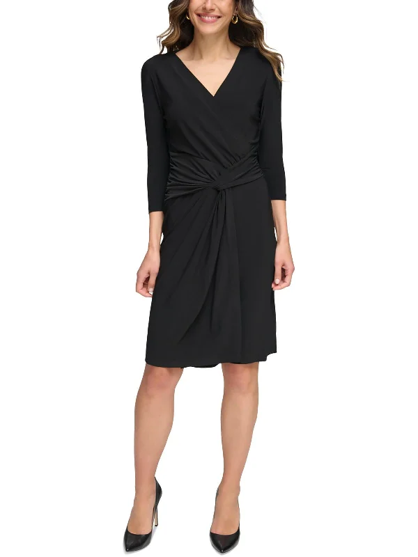 Classic Women's Clothing Styles Womens Knot-Front Polyester Wear To Work Dress