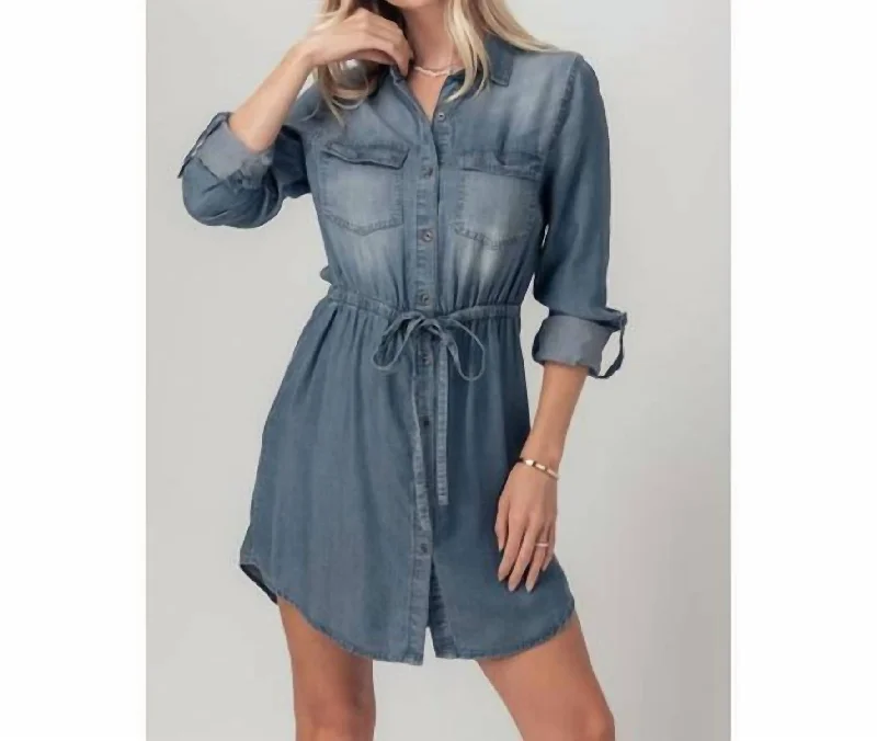 Luxury Women's Fashion Tunic Dress In Denim
