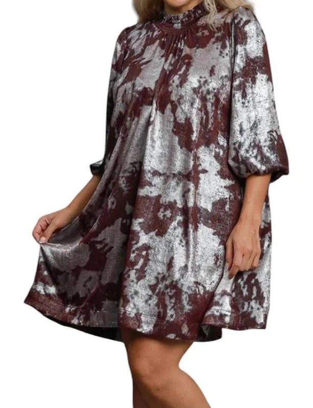 Outfits For Girls Ruffled High Neck Metallic Dress In Brown