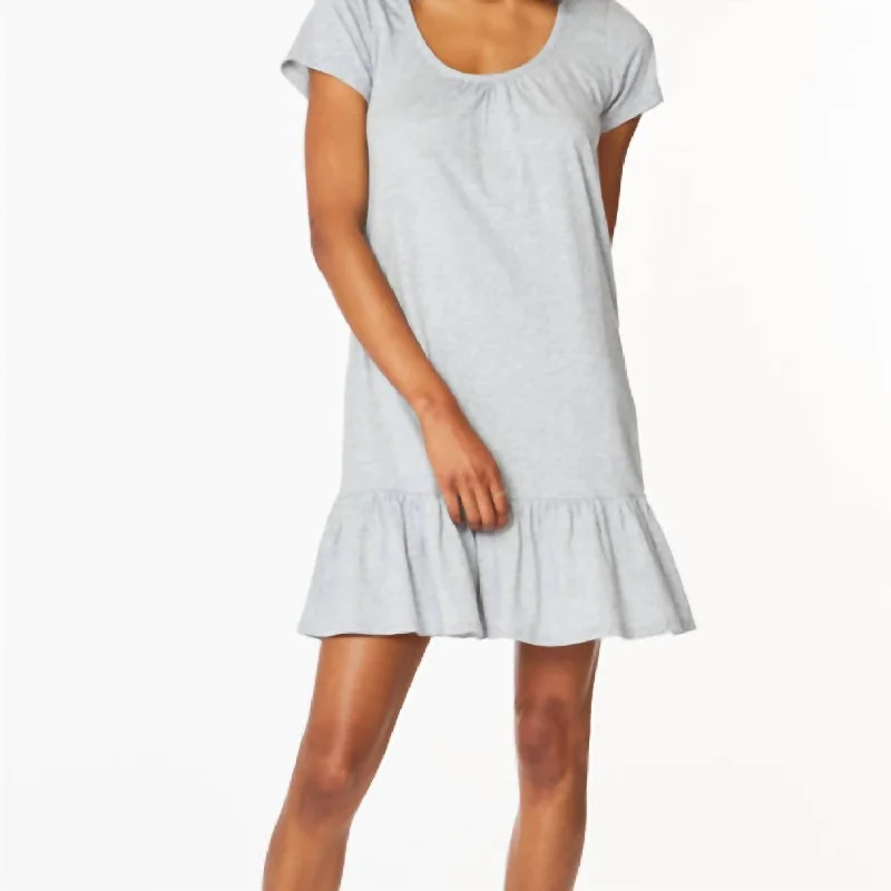 Clothes Sales Short Sleeve Ruffle Hem Dress In H. Grey