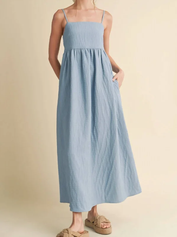Graceful Fashion Wynona Smocked Back Dress In Blue