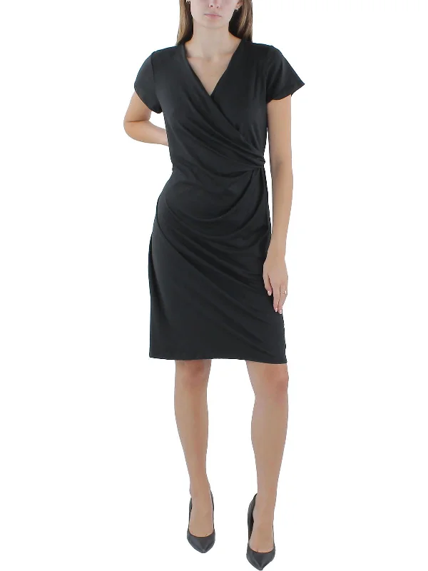 Tailored Clothing For Women Womens Knit Short Sleeve Fit & Flare Dress
