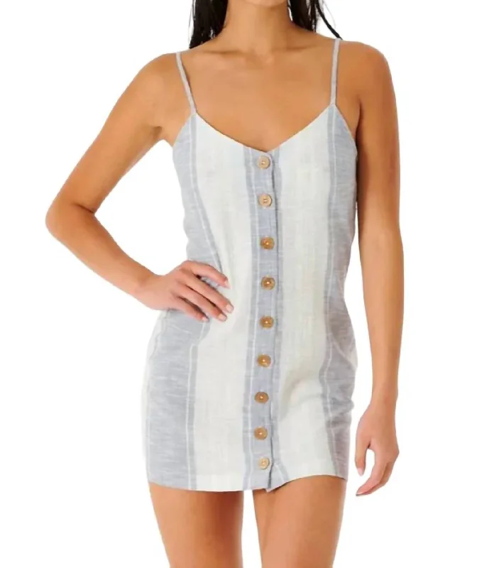 Designer Women's Fashion Online Classic Surf Stripe Button Through Dress In Blue