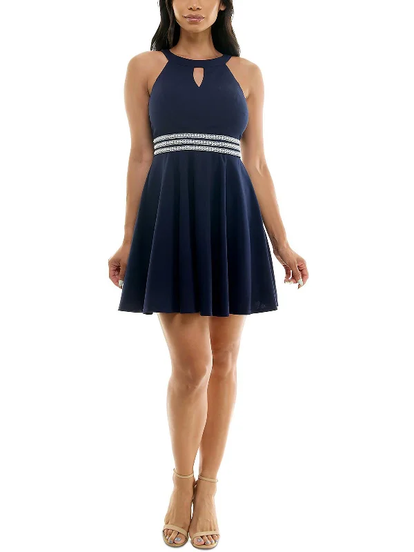 Luxury Women's Clothing Juniors Womens Embellished Fit & Flare Dress