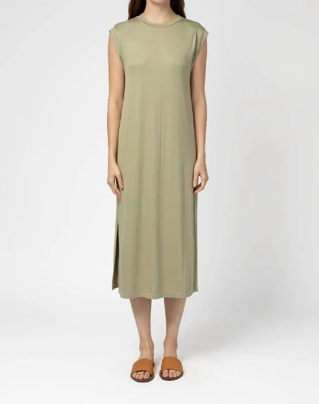 Classic Women's Clothing Styles Knit Rayon Dress In Sage