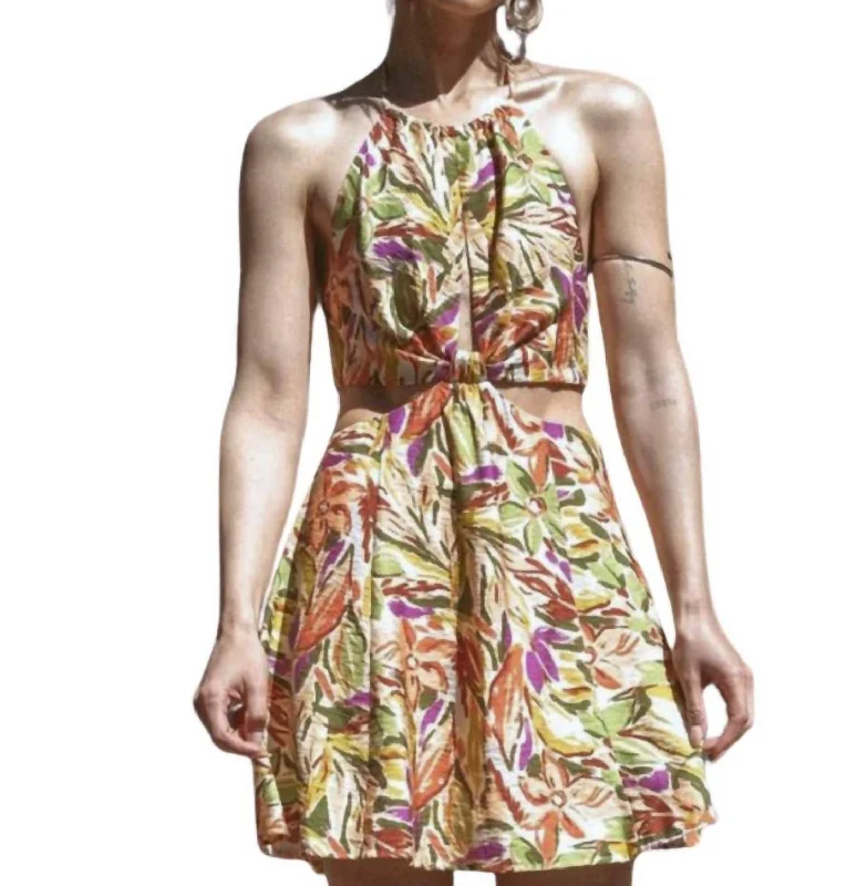 Women's Clothing Tropical Halter Dress In Green Multi