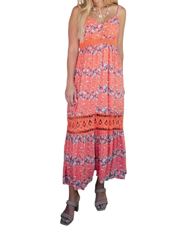 Stylish Outerwear Clothing For Women Stripes In Bloom Dress In Coral