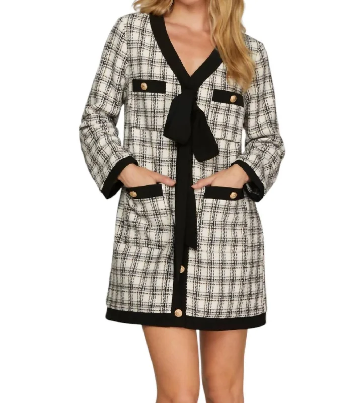 Sporty Streetwear Bow Jacket Dress In Cream/black