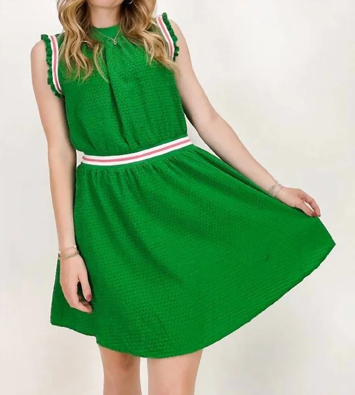 Women's Holiday Clothing Sporty Stripe Cotton Dress In Green