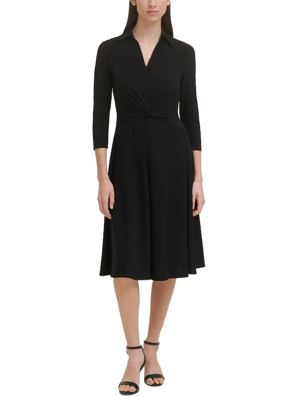 Trendy Casual Outfits Petites Womens Knee Length Front Twist Fit & Flare Dress