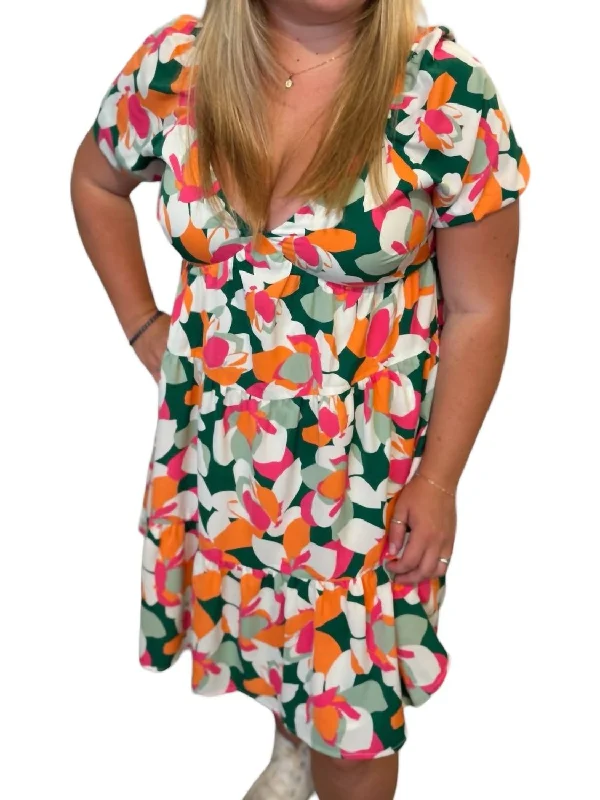 Women's Casual Garments Sweetheart Neckline Dress In Green/fuchsia
