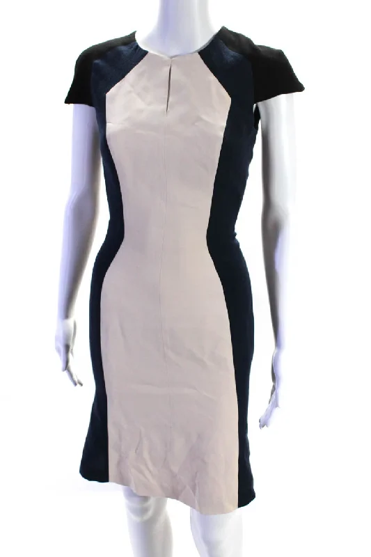 Affordable Women's Clothing Sale Online Carolina Herrera Womens Short Sleeve Color Block Pencil Dress Navy & Pink