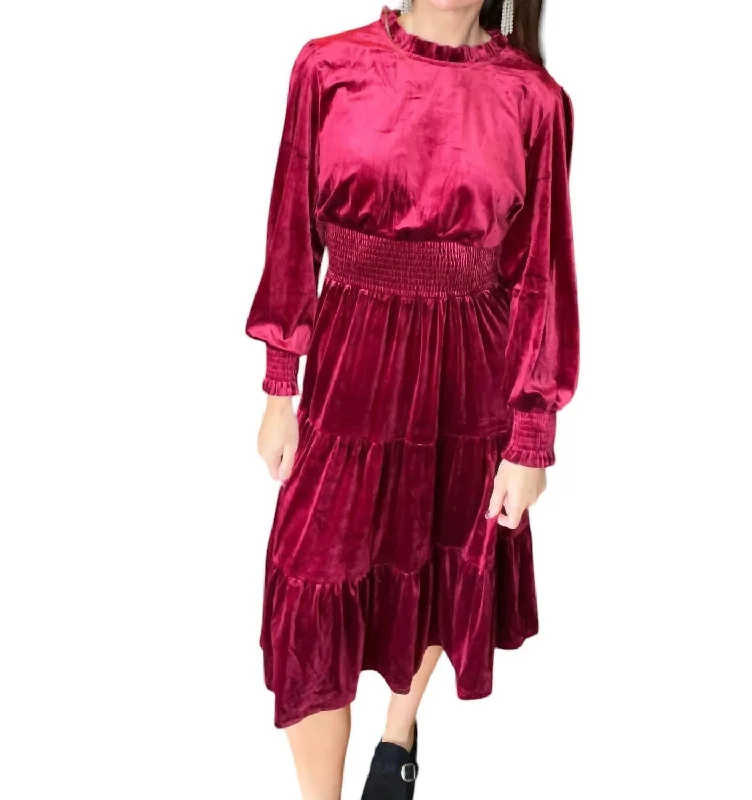 Women's Clothing Cindy Lou Velour Dress In Burgundy
