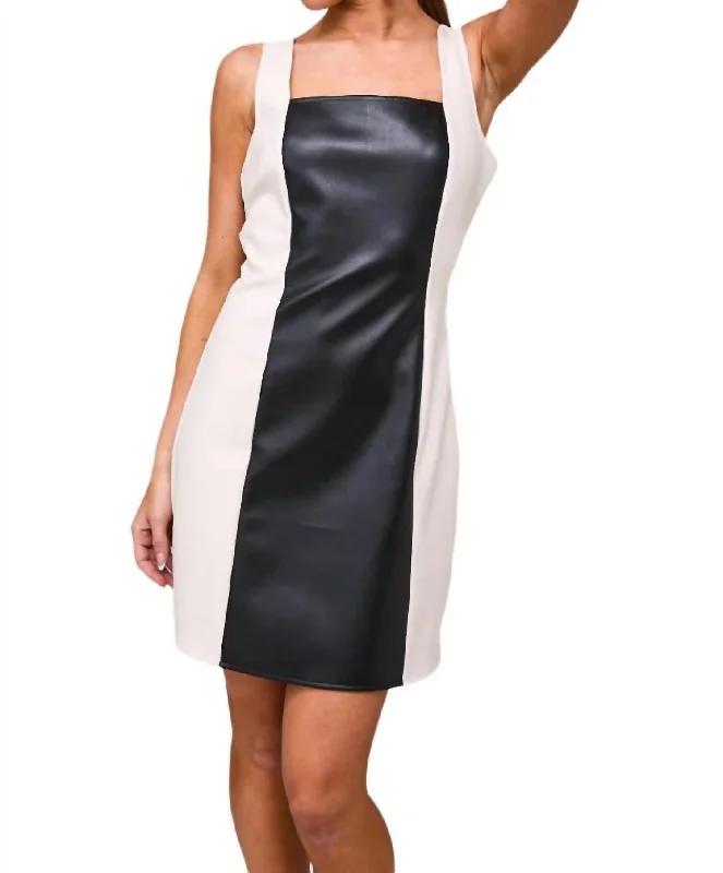 Tailored Clothing For Women Faux Leather Colorblock Dress In Black/white