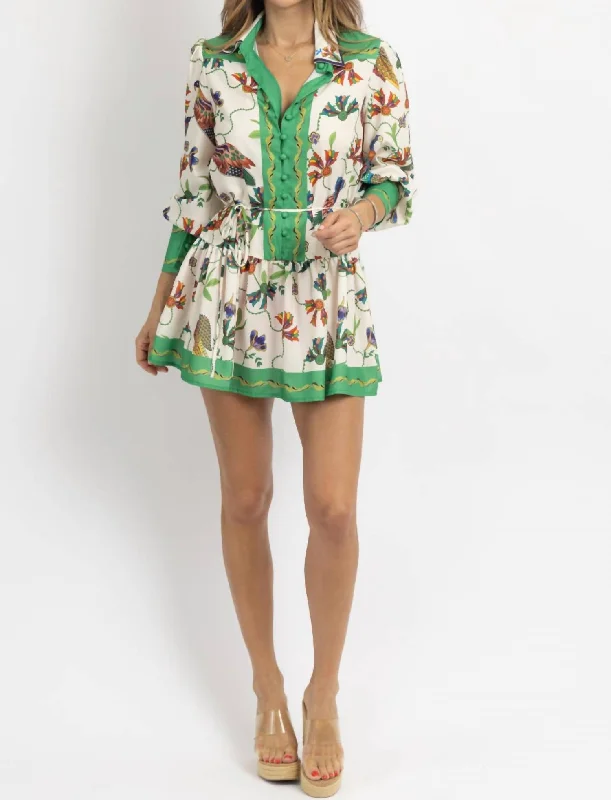 Festival Fashion Birds Of A Feather Dress In Green