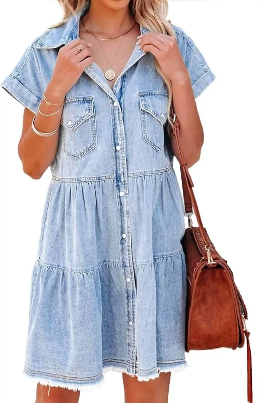 Women's Clothes For Special Occasions Mini Denim Dress In Washed Blue